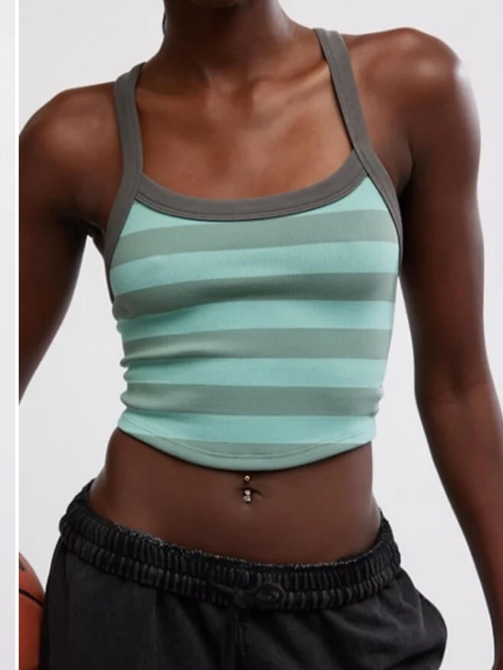 Free People Movement All Clear Striped Cami Mint Gray Ribbed Crop Tank Top XS/S